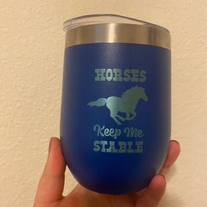 Horses Keep Me Stable Wine Tumbler, Navy